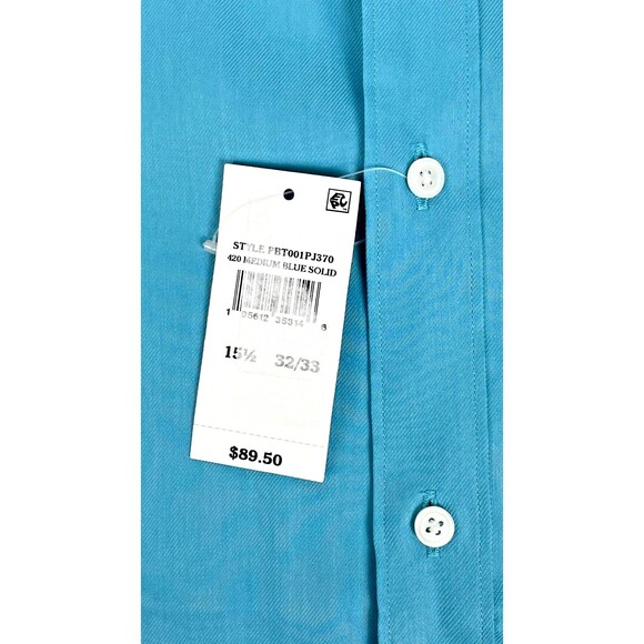 NWT Psycho Bunny Modern Fit No Iron Stretch Dress Shirt Teal Blue Men 15.5 32/33 - Picture 5 of 7
